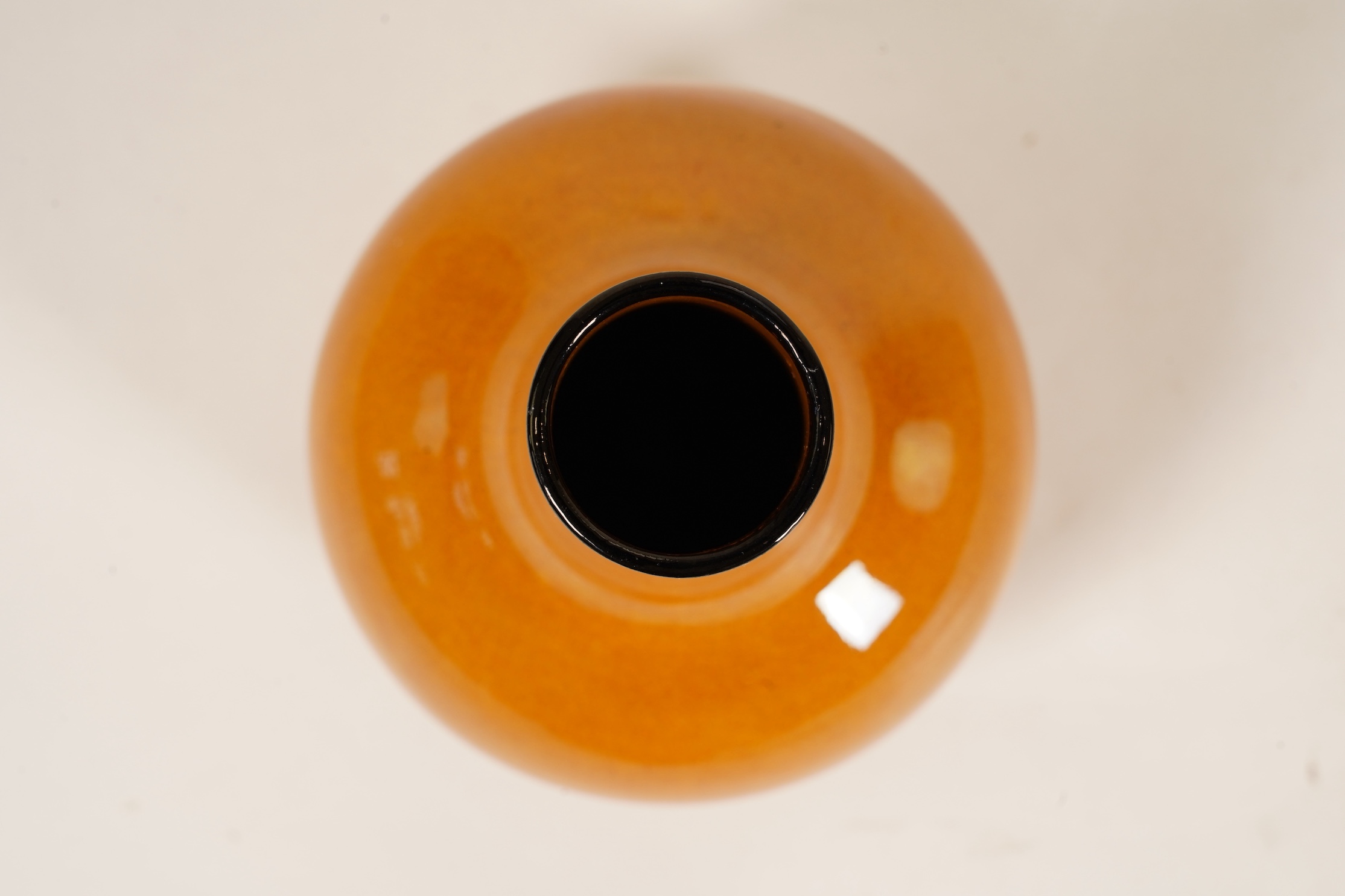 A Chinese mustard yellow glazed bottle vase, tianqiuping, Chenghua mark but later